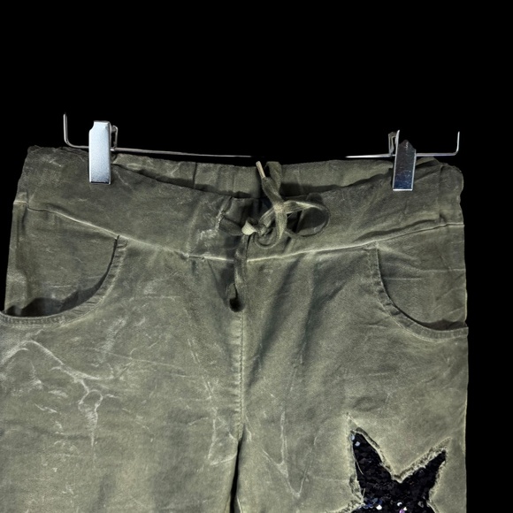 Venti6 Distressed Khaki Drawstring Waist Jogger Sequin Stars Pants Sz S - Picture 6 of 12